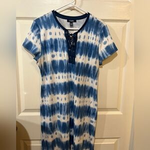 Chaps Blue And White Tie Dye Shirt Dress